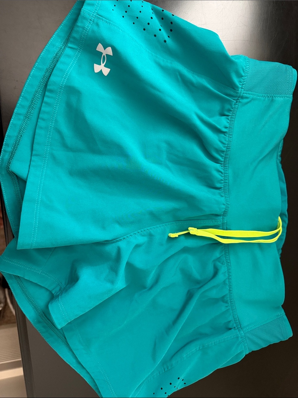Under Armour Women's Teal Athletic Shorts with Neon Drawcord